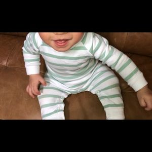 Bob & Blossom Romper Sage/White Stripe 6-9 Months